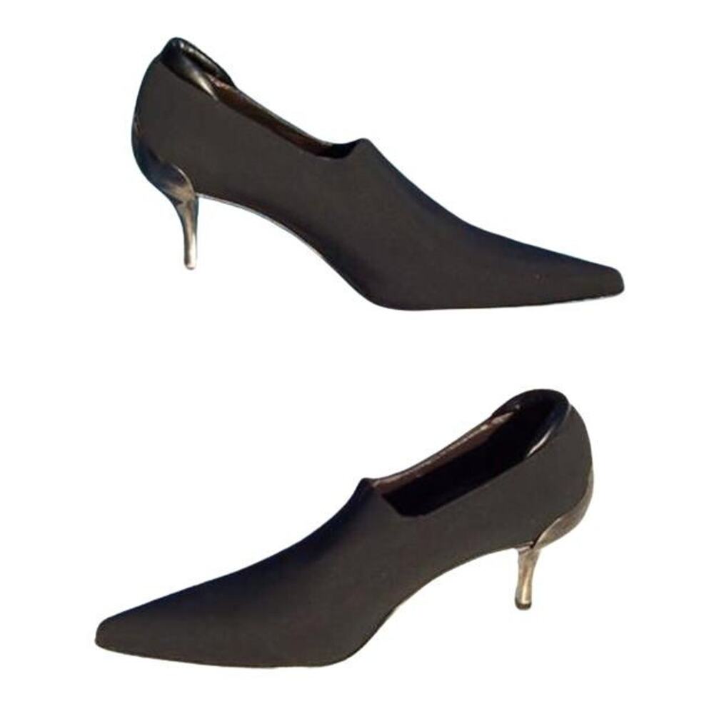 Donald Pliner Black Elastic Suede Leather Shoe Pump Metal Heel Bootie NWT $345 - Picture 4 of 5